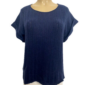 Calypso St. Barth Cashmere Sweater Short Sleeve Navy Blue Pullover Knit …